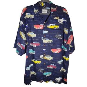Vintage David Carey blue button up shirt with vintage car prints Size 2X